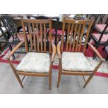 PAIR OF ERCOL BEECH OPEN ARMCHAIRS ON TURNED SUPPORTS