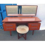 LATE 20TH CENTURY TEAK DRESSING TABLE WITH 4 DRAWERS & STOOL 145CM LONG X 123CM TALL