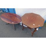 19TH CENTURY INLAID MAHOGANY OCTAGONAL OCCASIONAL TABLE & BRASS INLAID OVAL MAHOGANY COFFEE TABLE