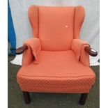 20TH CENTURY WING BACK ARMCHAIR ON SQUARE SUPPORTS 89CM TALL 66CM WIDE