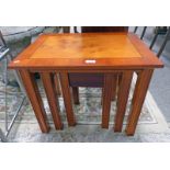 YEW WOOD NEST OF 3 TABLES Condition Report: Overall good condition.