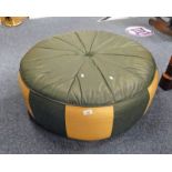 LARGE LEATHER CIRCULAR STOOL WITH GREEN & FAWN COLOURING 85CM DIAMETER Condition Report: