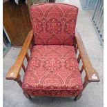 ARTS & CRAFTS OAK FRAMED RECLINING CHAIR WITH VOYSEY UPHOLSTERY