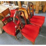 2 EARLY 20TH CENTURY MAHOGANY HAND CHAIRS WITH DECORATIVE CARVED BACK & SHAPED SUPPORTS,