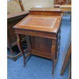 LATE 19TH CENTURY INLAID MAHOGANY DAVENPORT WITH GALLERY TOP,