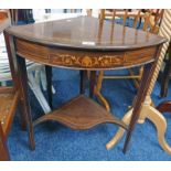 EARLY 20TH CENTURY INLAID MAHOGANY CORNER SIDE TABLE ON SQUARED TAPERED SUPPORTS