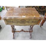 LATE 19TH/EARLY 20TH CENTURY WALNUT SEWING TABLE WITH PIE CRUST EDGE AND FITTED INTERIOR