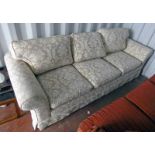 FLORAL SHAPED SETTEE ON SQUARE MAHOGANY SUPPORTS Condition Report: Please note the