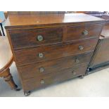 19TH CENTURY MAHOGANY CHEST OF 2 SHORT OVER 3 LONG DRAWERS ON BUN SUPPORTS - 122 CM WIDE