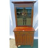 19TH CENTURY MAHOGANY BOOKCASE WITH GLAZED PANEL DOOR OVER DRAWER & 2 PANEL DOORS ON TURNED