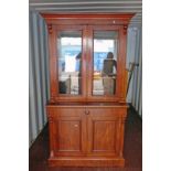 19TH CENTURY MAHOGANY BOOKCASE WITH 2 GLAZED DOORS OVER DRAWER & 2 PANEL DOORS ON PLINTH BASE 210CM