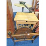 OAK CABINET WITH SINGLE DRAWER, 19TH CENTURY COPPER WARMING PAN,