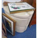 4 CREAM COVERED CORNER STOOLS,