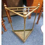 TRIANGULAR BRASS STICK STAND WITH CAST IRON BASE AND METAL TRAY - 63CM TALL