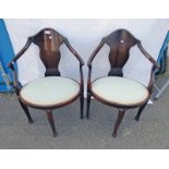 PAIR OF EARLY 20TH CENTURY MAHOGANY CORNER CHAIRS ON SHAPED SUPPORTS 84CM TALL X 58CM WIDE