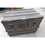 PINE TRAVEL TRUNK WITH DECORATIVE METAL FITTINGS