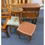 MAHOGANY NEST OF 3 TABLES, PINE KITCHEN CHAIR,