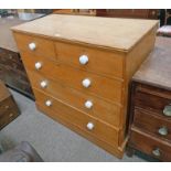 20TH CENTURY PINE CHEST OF 2 SHORT OVER 3 LONG DRAWERS ON PLINTH BASE - 116CM WIDE