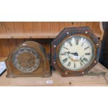 EARLY 20TH CENTURY MOTHER OF PEARL INLAID OCTAGONAL WALL CLOCK & WALNUT MANTLE CLOCK