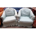 PAIR OF BLUE OVERSTUFFED ARMCHAIRS