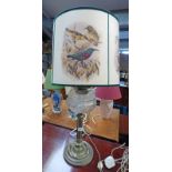 CONVERTED PARAFFIN TABLELAMP TO AVIAN DECORATED SHADE