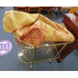 GILT METAL & GLASS COCKTAIL TROLLEY & YELLOW & RED RUG
