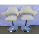 PAIR CHROME & LEATHER BAR STOOLS