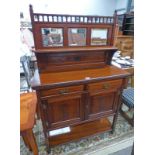 LATE 19TH CENTURY WALNUT MIRROR BACK CABINET WITH 2 DRAWERS,