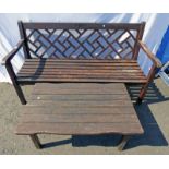 WOODEN GARDEN BENCH & TABLE Condition Report: Bench- End of a leg is rotten and