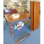 19TH CENTURY OAK PULL-OUT EXTENDING DINING TABLE ON CARVED FRAME AND BALLUSTER SUPPORTS WITH 3