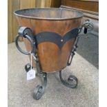 ARTS & CRAFTS COPPER AND METAL COAL BIN - 43CM TALL