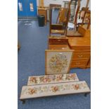 2 RECTANGULAR TAPESTRY TOPPED STOOLS ON QUEEN ANNE SUPPORTS,