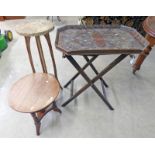 CARVED OAK TRAY WITH FOLDING STAND,