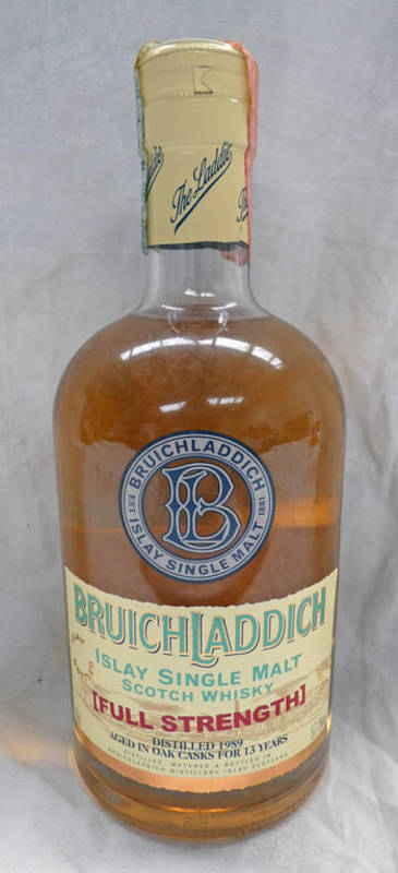 1 BOTTLE BRUICHLADDICH 13 YEAR OLD FULL STRENGTH SINGLE MALT WHISKY, DISTILLED 1989 - 70CL, 57.