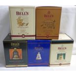 SELECTION OF 5 BELL'S WHISKY DECANTERS TO INCLUDE CHRISTMAS 1994, 1997, 1998,