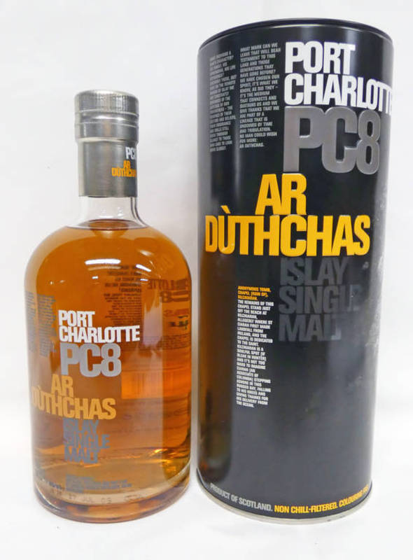 1 BOTTLE PORT CHARLOTTE 8 YEAR OLD SINGLE MALT WHISKY, PC8 AR DUTHCHAS, BOTTLED 2009 - 700ML, 60.