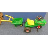 CHILDS PEDAL TRACTOR TOGETHER WITH WHEEL BARROW