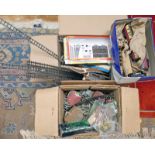 SELECTION OF PLAYWORN 00 GAUGE MODEL RAILWAY ITEMS INCLUDING BUILDINGS, TRACK,