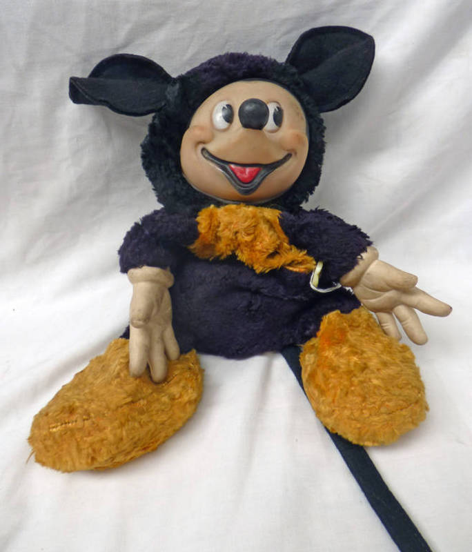 VINTAGE MICKEY MOUSE SOFT TOY WITH PLASTIC HEAD.