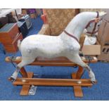 CARVED WOODEN ROCKING HORSE WITH PAINTED DECORATION - LENGTH 101CM