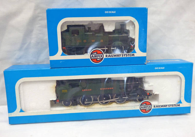TWO AIRFIX 00 GAUGE LOCOMOTIVES INCLUDING PRAIRIE 2-6-2 (GWR GREEN LIVERY) TOGETHER WITH 0-4-2