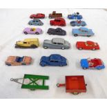 SELECTION OF PLAYWORN DINKY, CORGI, SPOT-ON MODEL VEHICLES INCLUDING FORD ZODIAC, MGA, JAGUAR,