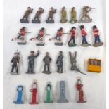 SELECTION OF METAL FIGURES & ACCESSORIES INCLUDING SOLDIERS, PETROL PUMPS,