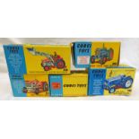 FIVE CORGI MODEL TRACTORS INCLUDING 53- MASSEY FERGUSON 65 TRACTOR WITH SHOVEL,