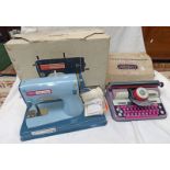 JONES MECCAN OLOCKSTITICH SEWING MACHINE TOGETHER WITH METOY ELEGANT TYPE WRITER.
