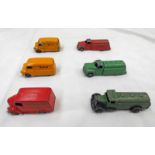 SELECTION OF PLAYWORN DINKY TOYS COMMERCIAL VEHICLES INCLUDING TROJAN DUNLOP VAN, PETROL TANKER,