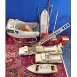 SELECTION OF TINPLATE TOYS INCLUDING BOATS, PRAMS,