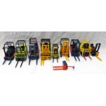 SELECTION OF TEN MODEL FORK LIFTS INCLUDING CATEPILLAR V8OE, HYSTER 3.00 LINDE E16 AND OTHERS.