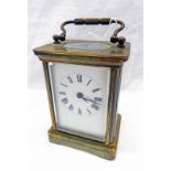 EARLY 20TH CENTURY BRASS CARRIAGE CLOCK WITH ENAMELLED DIAL