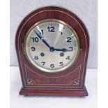 EARLY 20TH CENTURY BONE INLAID WALNUT MANTLE CLOCK - 29 CM TALL